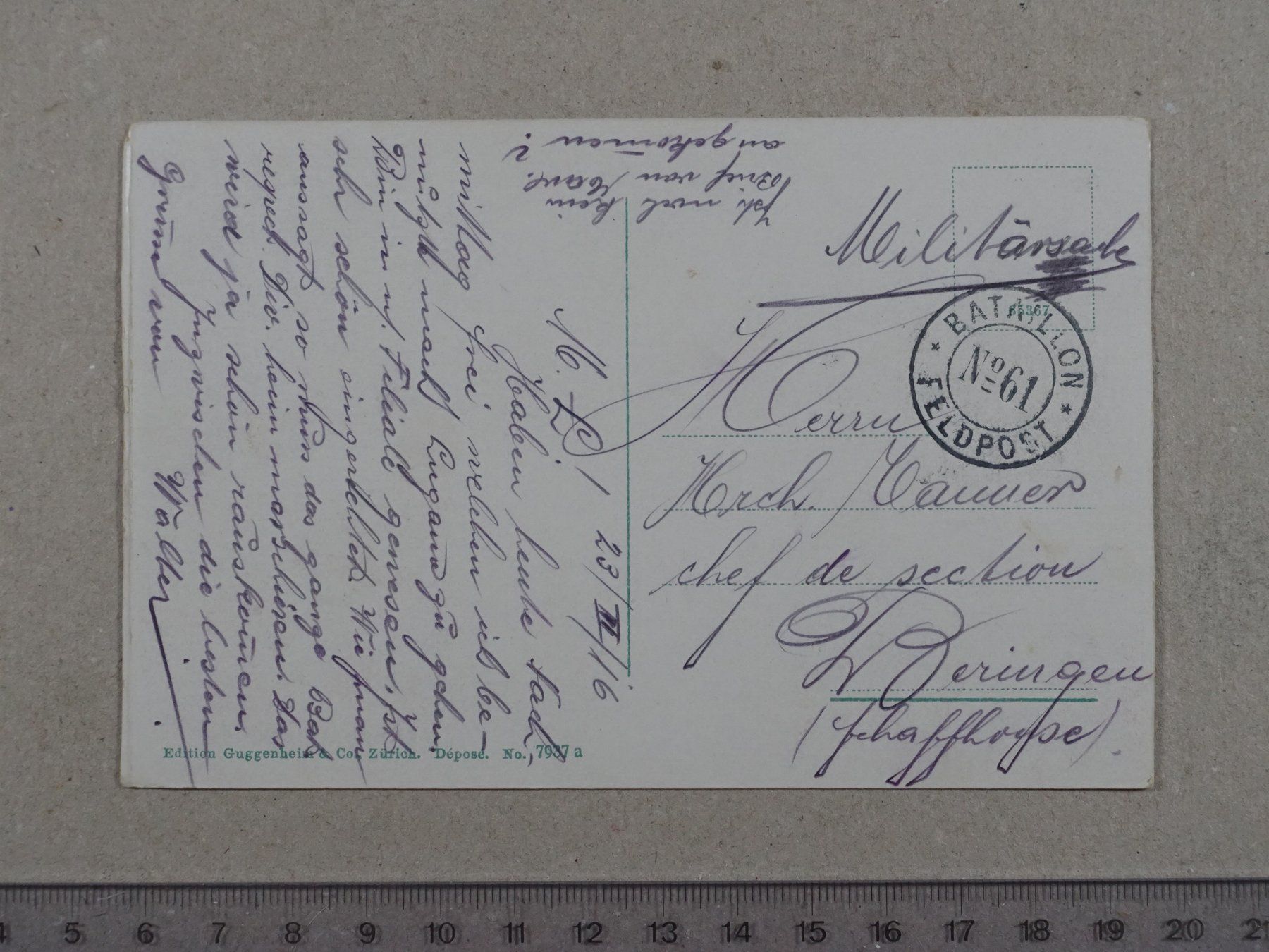 Cartes postales: Lugano, Feldpost Bataillon No. 61 – D'occasion à Lenzburg par fh1 1