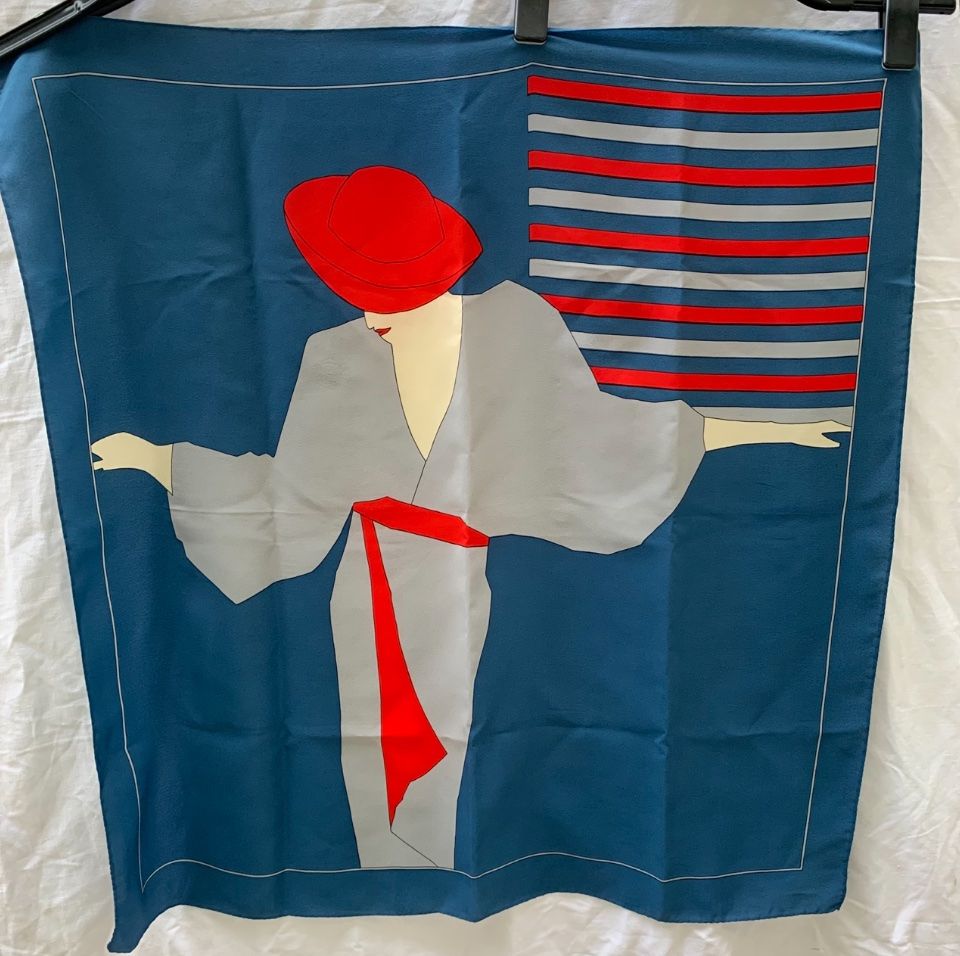 Foulard Vintage En Soie 100% — Multicolore, Motif Géométrique, Fabriqué En Italie, Occasion Bon état