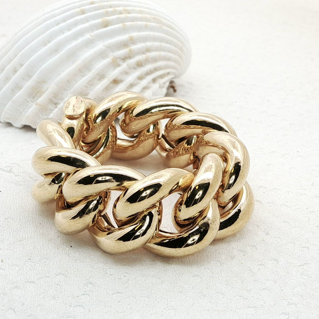 Olga Ribler Ringe: Statement Ketten Ring gelbvergoldet flexibel Grösse 68 - 70 – Neu (gemäss Beschreibung) aus Luzern von Schmuckoutlet 2
