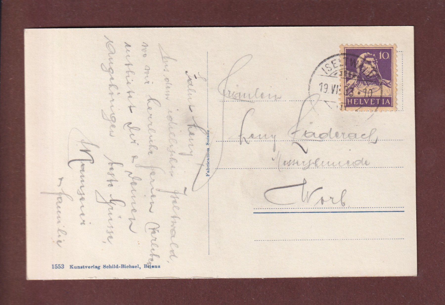 Ansichtskarten: ISELTWALD - 1933 – Gebraucht aus Pully von nicecards 1