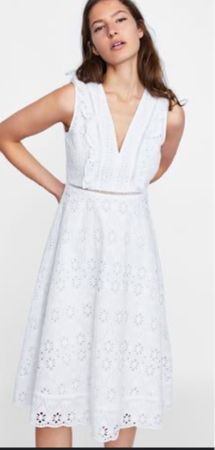 Zara White Summer Dress Embroidery M