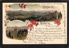 Lithographie: Gruss vom Gäbris SG , gel. 1902 , Stabstempel