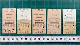 Ab Rümlang, 5 entwertete Bahn Billette 1983 / 1984, SBB