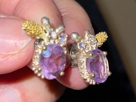 Tiny Handmade Earrings Amethysts SS925 14k Gold Vermeil