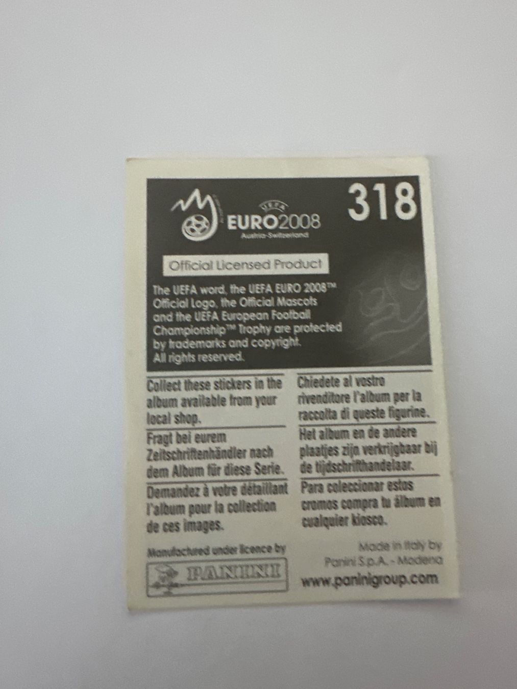 Panini Carte collezionabili: Panini UEFA EM 2008 Sticker - Nr. 318 – Usato da Sulz AG venduto da DealWerk 1