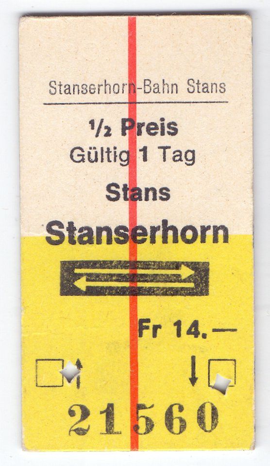 Biglietti: Billette Stansstad - Stanserhorn (Luftseilbahn) – Usato da Langenthal venduto da Sammlungs_aus