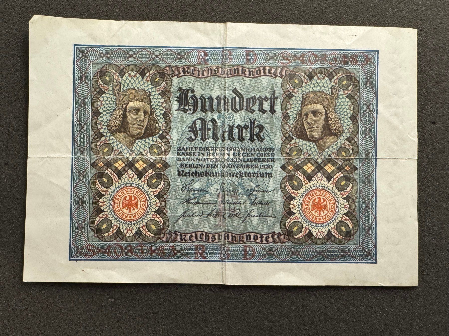 Banconote: 100 Mark Banknote Deutschland 1920 – Usato da Reitnau venduto da tb-muenzen