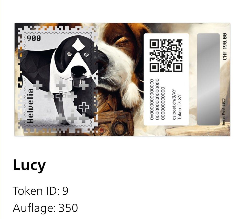 Tutti i francobolli: Swiss Crypto Stamps 3.0 Lucy ID.9 – Nuovo e nell'imballaggio originale da Bilten venduto da Stefan6363