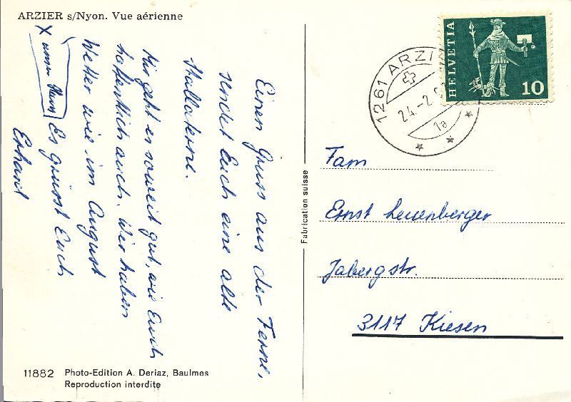 Cartoline postali: Arzier - Vue aérienne + 1967 – Usato da Emmenbrücke venduto da teestube 1