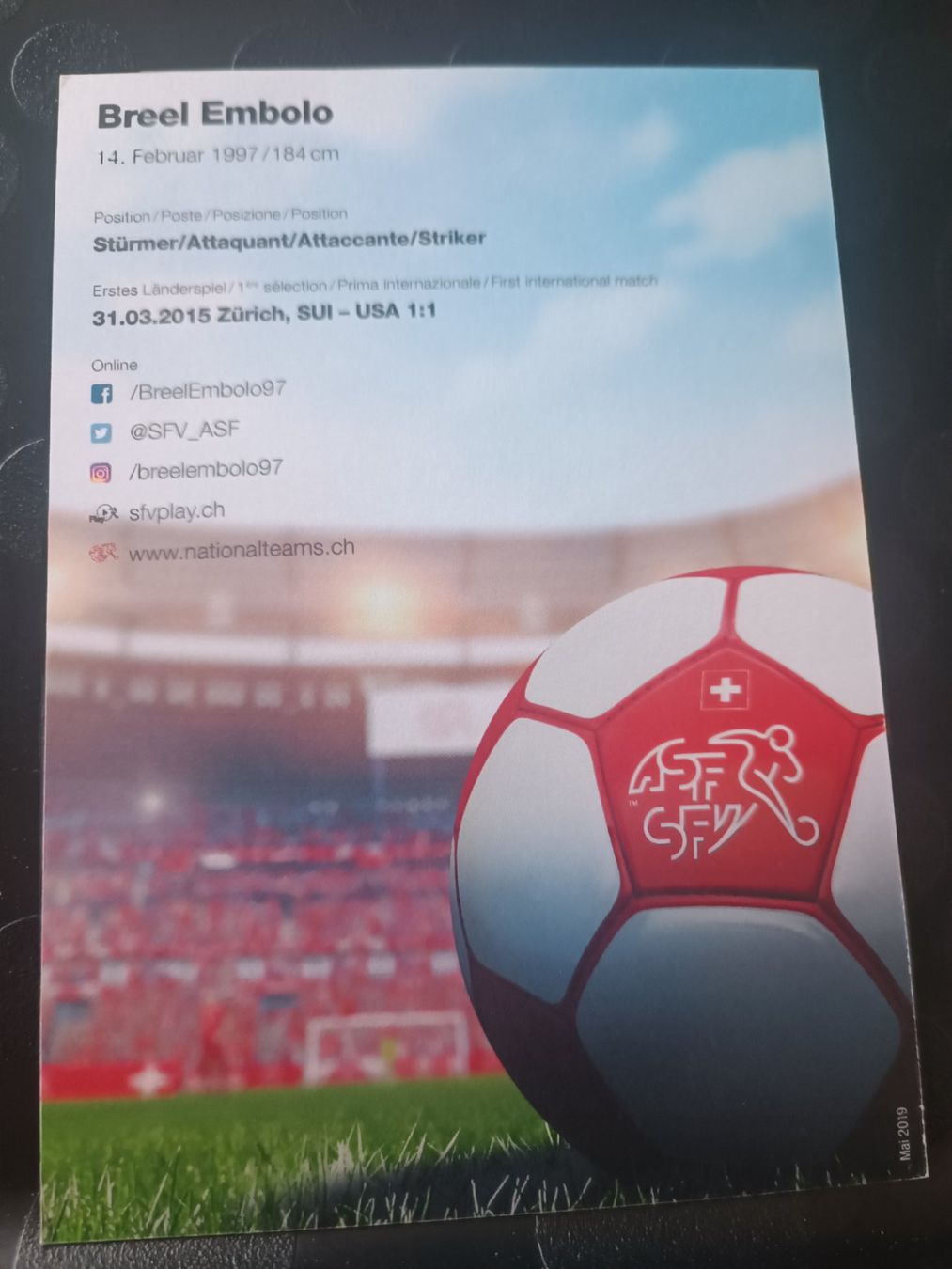 Autografi: Breel Embolo - handsignierte SFV Autogrammkarte – Usato da Menziken venduto da Artographs 1
