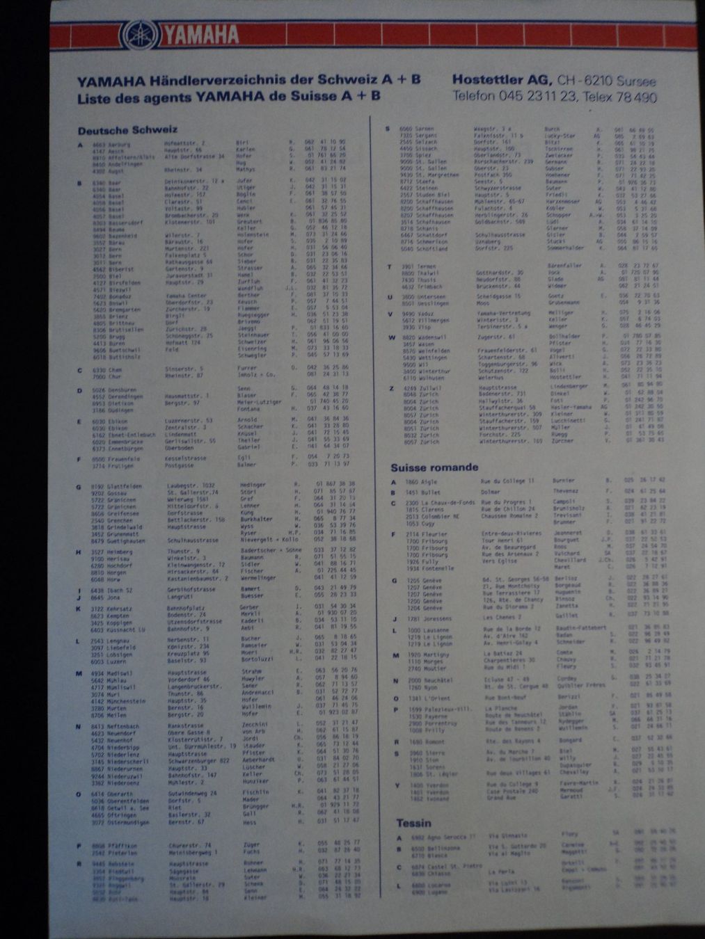 Documenti: Prospekt Preisliste Yamaha 1982 – Usato da Schwarzenburg venduto da modelCARama 3