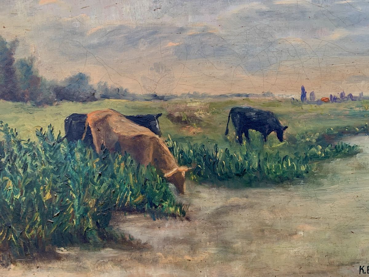 Dipinti: Kunstvolles Gemälde "Kühe am Bach" K.B. 56, – Usato da Wallisellen venduto da Died 2