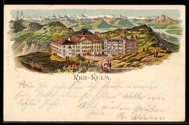 Litho Rigi-Kulm, Hotelgebäude und Bergp