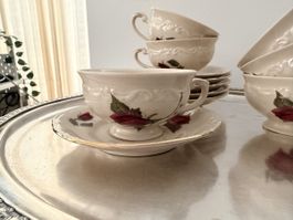 18pcs Tea set rose motif 6 cups, saucers and dessert plates