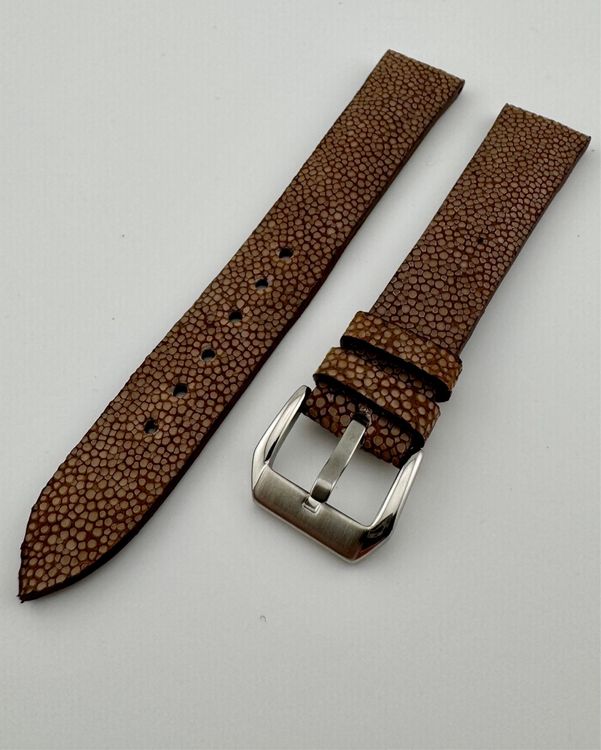 Bracelet De Montre Cuir 18 Mm - Marron Et Tissu écossais - Boucle Dorée - Neuf