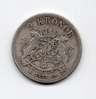 (442) Schweden, 2 Kronen 1897, ss-vz, Silber