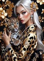 Diamond Painting Schöne Frau mit ihrem Leopard-69-40x50-626