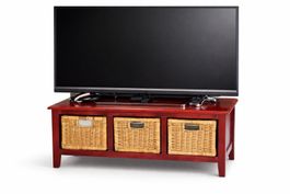 TV Bank Holz mit Rattankörben