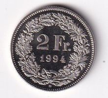 Schweiz 2 Franken 1994 fast unz