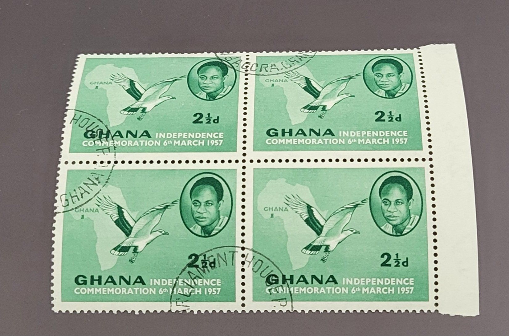 Tutti i francobolli: Ghana 1957 viereblock briefmarke – Usato da St Gallen venduto da Stampsalshobby