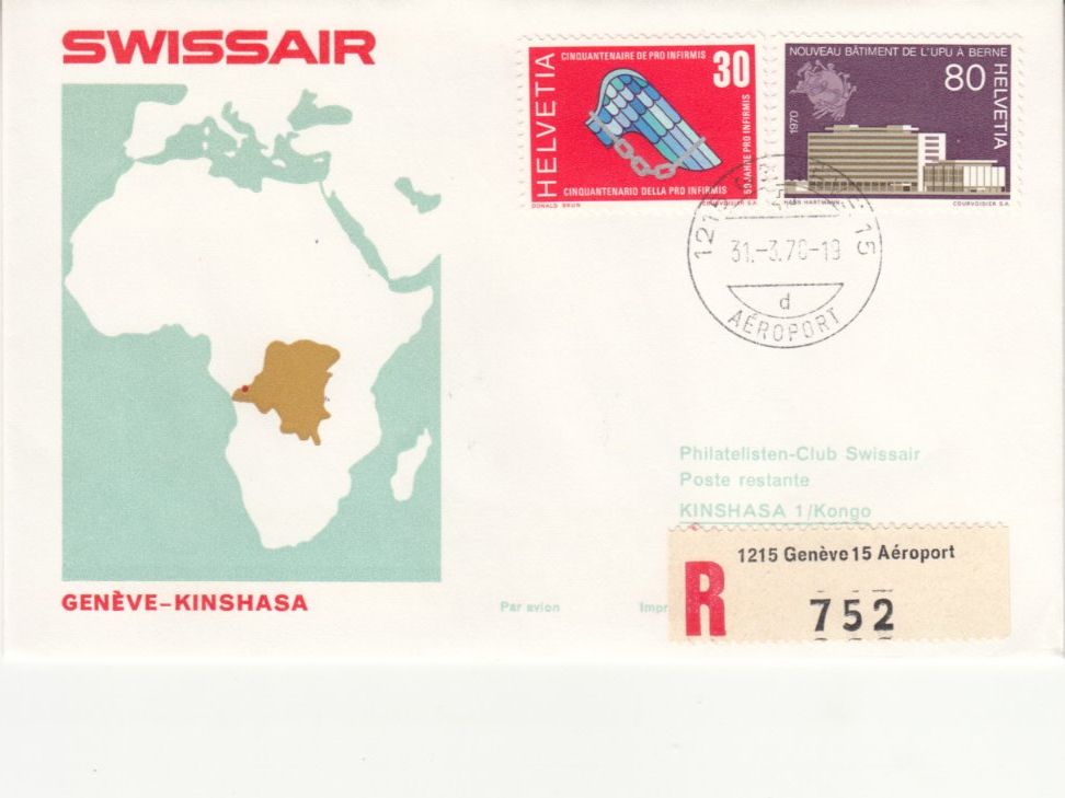 Tutti i francobolli: SLH RF 70.1b Genève-Kinshasa – Usato da Bürglen TG venduto da StampGraf