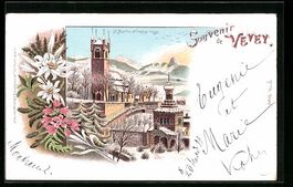 Winter-Lithographie Vevey, St. Martin et