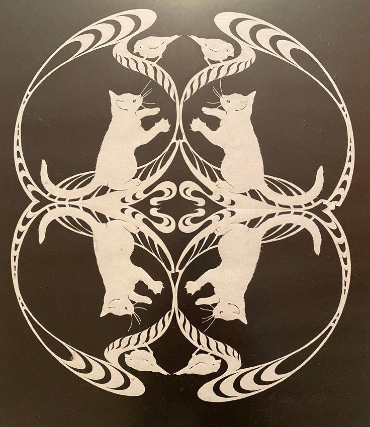 Grafica & Litografie: Original Scherenschnitt mit Katzen, gerahmt , Jugendstil – Usato da Bülach venduto da Zauber_Kiste 1