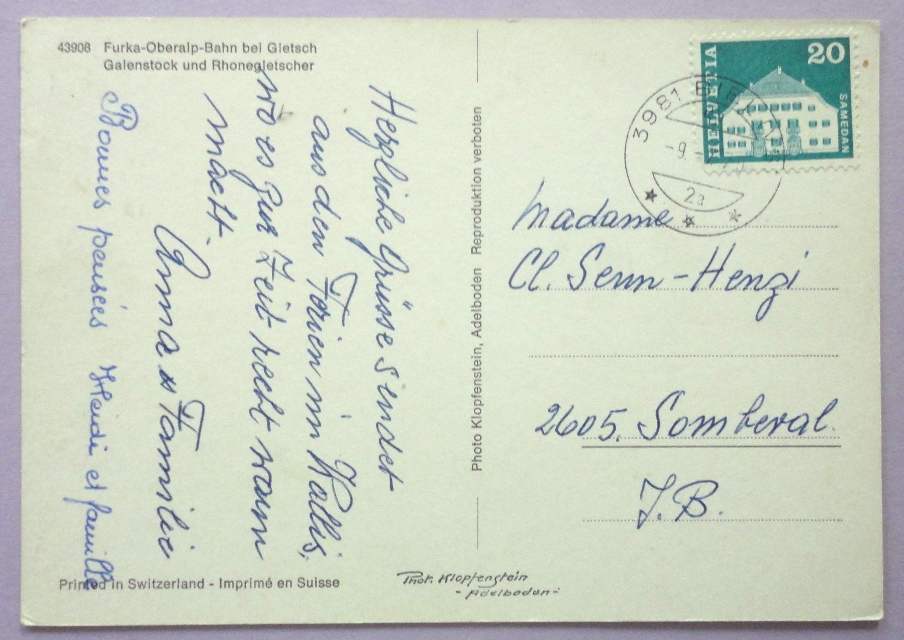 Cartoline postali: Furka-Oberalp-Bahn bei Gletsch – Usato da Fétigny venduto da Billy2miny 1
