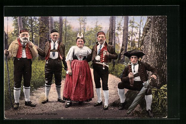 Cartoline postali: AK Gesellschaft in Appenzeller-Trachten – Usato da Berlin venduto da bartko-reher