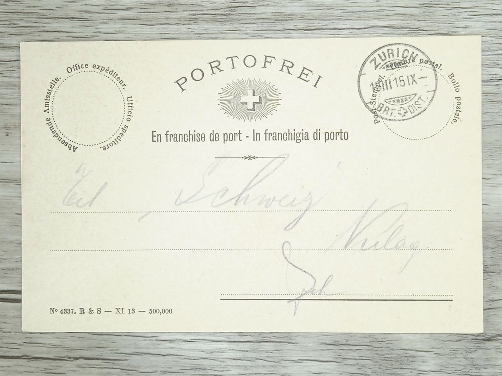 TR15 Carte Postale + Timbre Suisse 1915 (Gebraucht) in Cousset für CHF