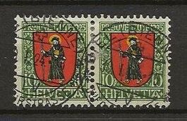 1923 JUVENTUE 10 Rp. im Paar GLARUS, gestempelt