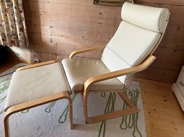 Poäng Sessel Leder hell/ Liegestuhl mit Fussteil
