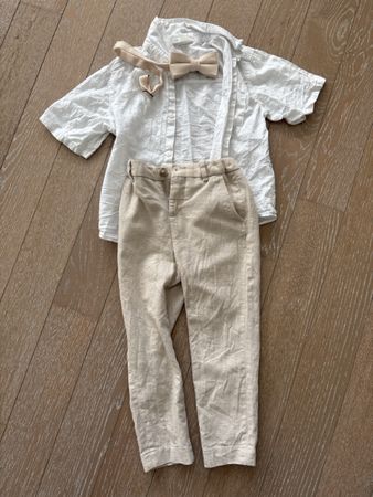 H&M Jungen Set Hemd Hose Fliege Grösse 110 beige weiss