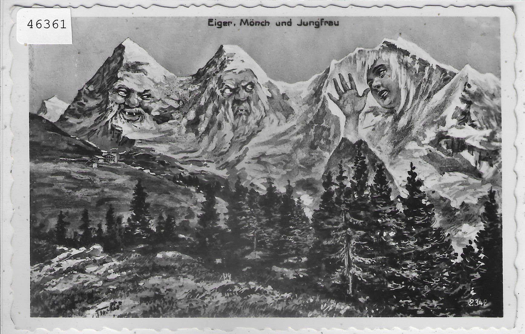 Cartoline postali: Eiger, Mönch und Jungfrau als Gesichter – Usato da Ettingen venduto da Kartenplanet