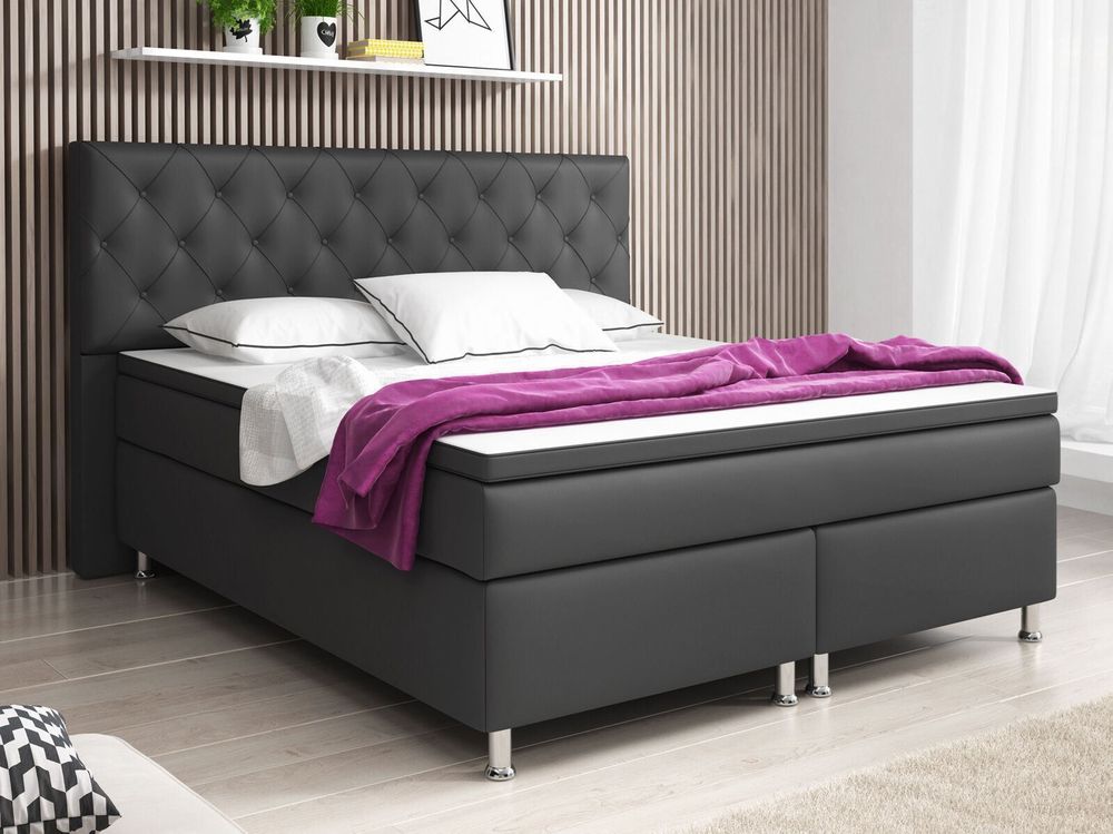 Boxspringbett 140x200cm Schwarz - Mit Matratze & Verstellbarem Kopfteil