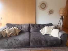 Grosses Sofa in Cordstoff dunkelgrau