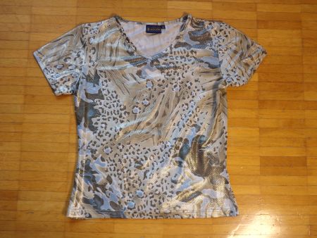 Damen T-Shirt braun beige blau Tiger Leo  Glanz   Gr.S