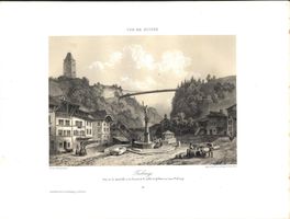 Fribourg Gotterron Tonlithographie von Deroy