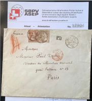 GENEVE1865Brief>France#35+GUTE 36a Sitzende Helvetia, Attest