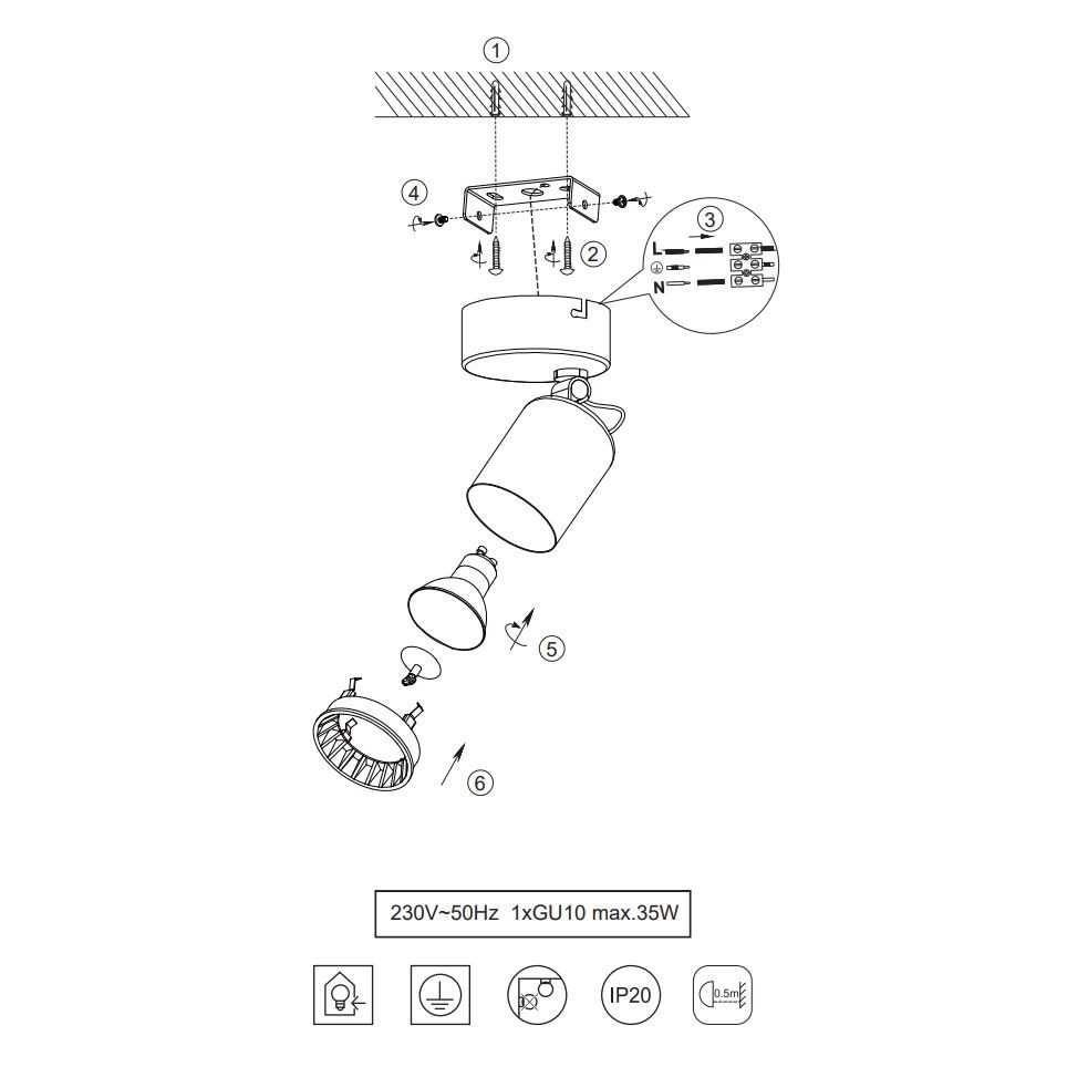 Lampade: 1er Spot, Schwarz, 15 cm x 10 cm – Nuovo (secondo la descrizione) da Kreuzlingen venduto da Smart-Light 4