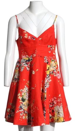 Zimmermann Leinen Mini Kleid Orange mit Blumen - 2 (M) - NEU