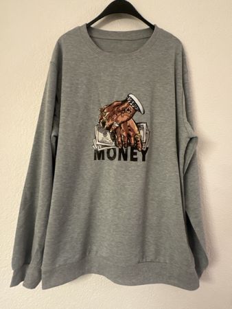 Stylischer "Money" Sweater, Gr. XL, Grau