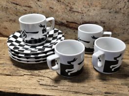 BOPLA! Espressotassen mit Untertellern schwarz-weiss Super !