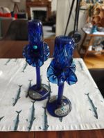 Blue Murano glass handblown turquoise silver candlesticks S2