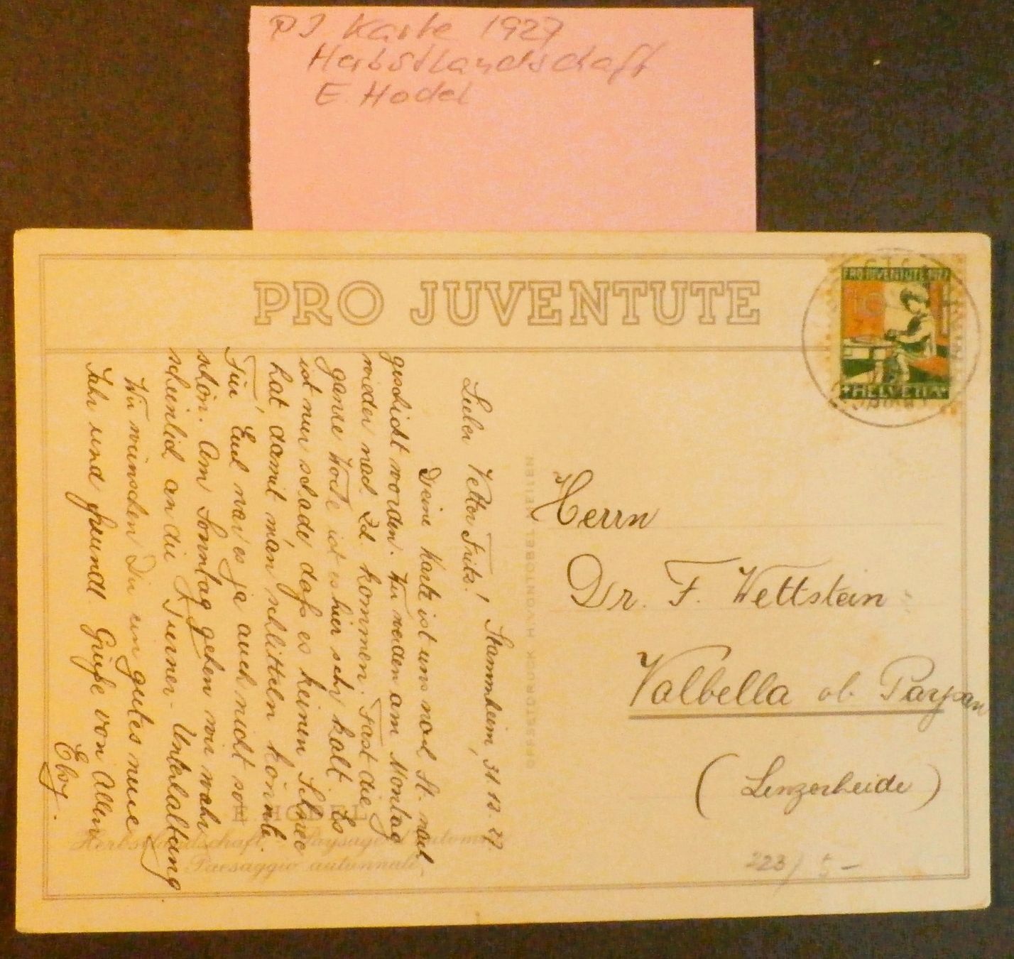 Ansichtskarten: CH Pro Juventute Postkarte 1927 Herbstlandschaft E.Hodel – Gebraucht aus Kehrsatz von Bernherb2 2