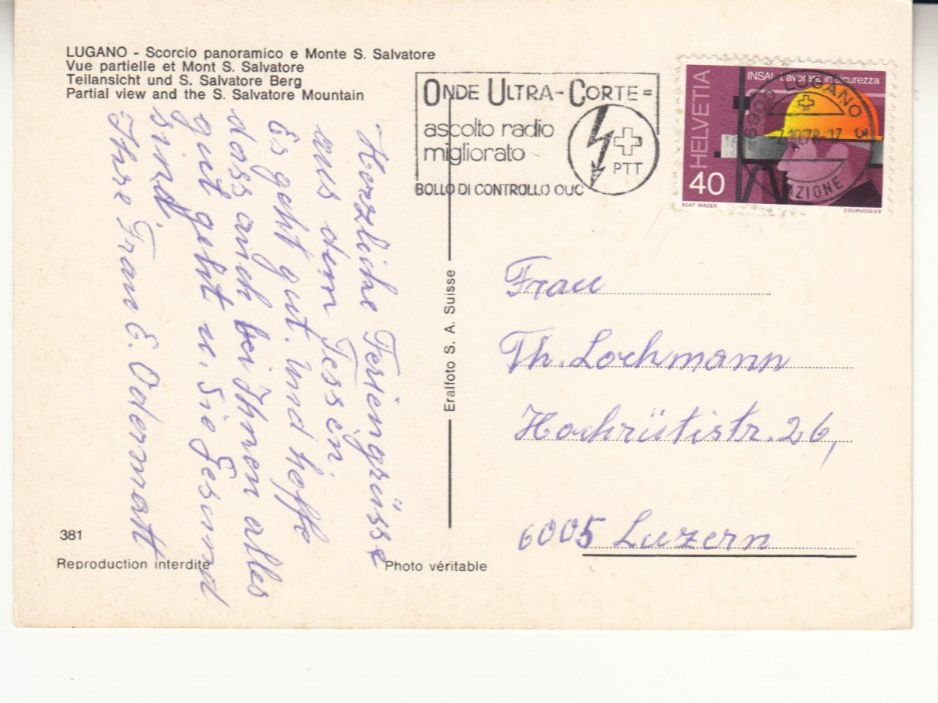 Cartoline postali: Lugano 1978 – Usato da Bürglen TG venduto da StampGraf 1