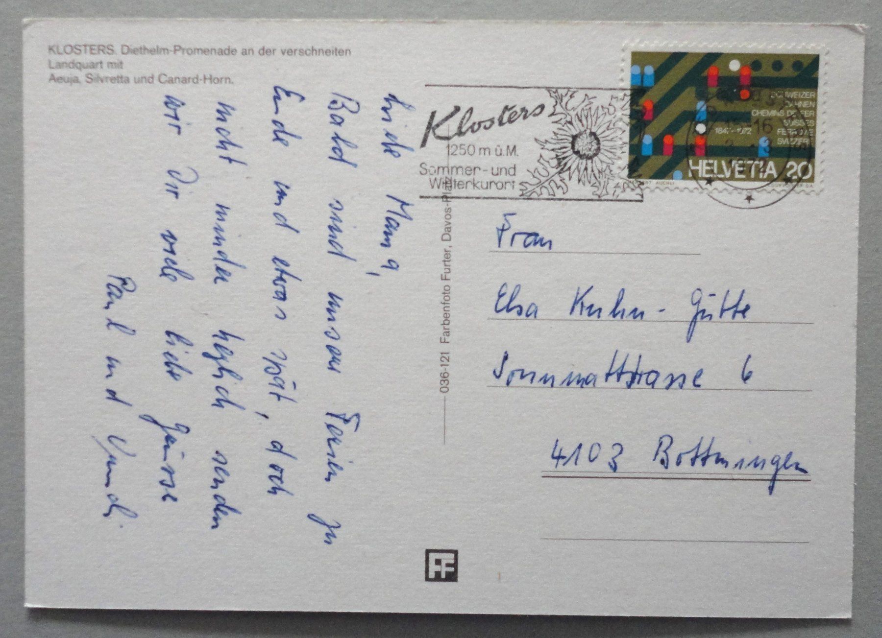 Cartoline postali: Klosters – Usato da Fétigny venduto da Billy2miny 1