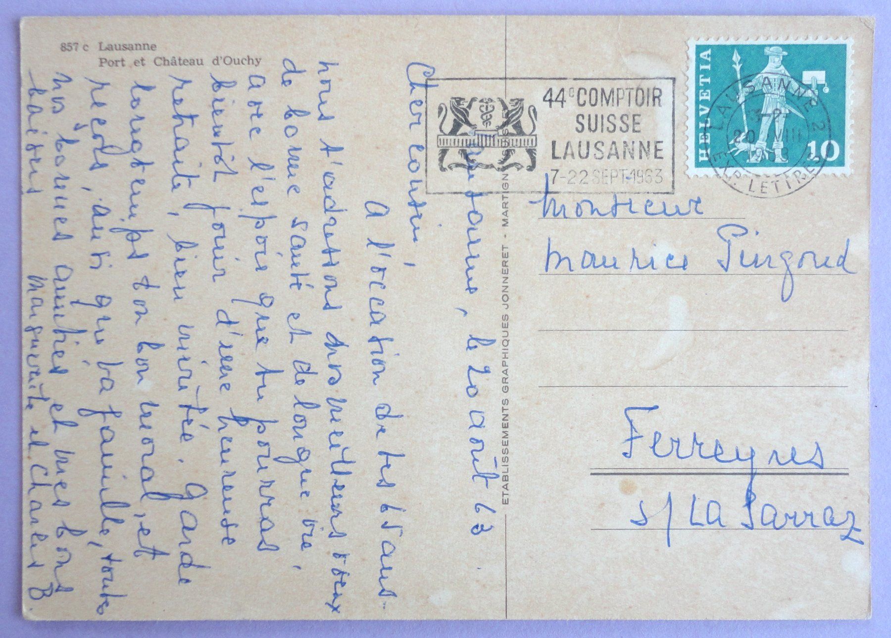 Cartoline postali: Lausanne - Port et Château d' Ouchy – Usato da Fétigny venduto da Billy2miny 1