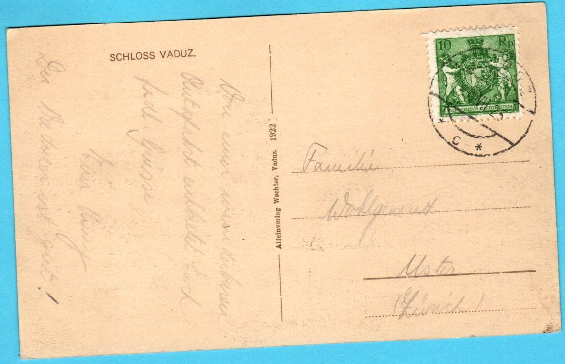 Ansichtskarten: Vaduz Schloss Liechtenstein 1925 – Gebraucht aus Zürich von Sion2006 1