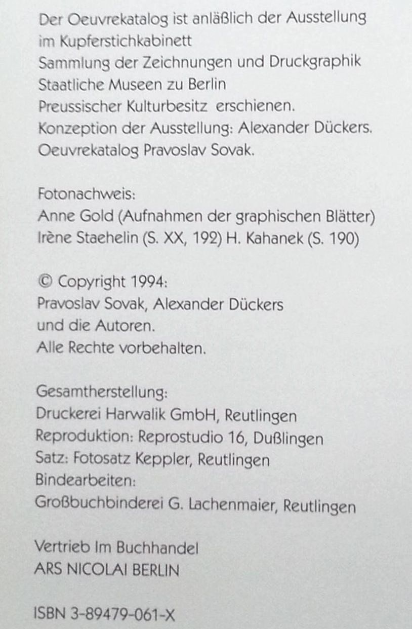 Bücher: Pravoslav SOVAK - das graphische Werk - Radierungen, 1994 – Gebraucht aus Oberriet SG von ganesh435 9